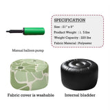Retro Green White Floral Inflatable Ottoman – Midcentury Footstool Seat - pouf