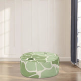 Retro Green White Floral Inflatable Ottoman – Midcentury Footstool Seat - pouf