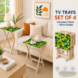 Retro Green Wooden Folding TV Side Tables with Storage Stand – Set of 4 - 4 Pack - retro tv tray