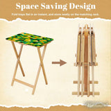Retro Green Wooden Folding TV Side Tables with Storage Stand – Set of 4 - 4 Pack - retro tv tray