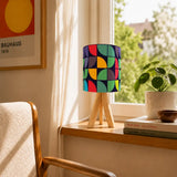 Retro Memphis Style Tripod Table Lamp – Linen Shade Smart LED Bedside Light - retro table lamps