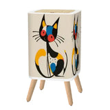 Retro Mid Century Square Small Trash Can with Lid Whimsical Cat - One Size - retro tash cans