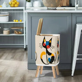 Retro Mid Century Square Small Trash Can with Lid Whimsical Cat - One Size - retro tash cans
