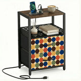 Retro Midcentury Bedside Table Cabinet with Power Strip & 2 Drawers - retro bedside table