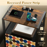 Retro Midcentury Bedside Table Cabinet with Power Strip & 2 Drawers - retro bedside table