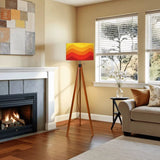 Retro Midcentury Floor Lamp Yellow Orange Red – Tripod Wood Base Linen Shade - retro floor lamps