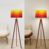 Retro Midcentury Floor Lamp Yellow Orange Red – Tripod Wood Base Linen Shade - retro floor lamps