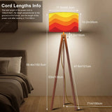 Retro Midcentury Floor Lamp Yellow Orange Red – Tripod Wood Base Linen Shade - retro floor lamps