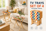 Retro Midcentury TV Dinner Tables – 4 Folding Trays with Rack - 4 Pack - retro tv tray