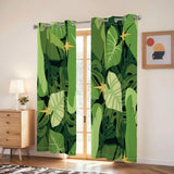 Retro Monstera Leaf Blackout Curtains: 70s Green Floral Midcentury Drapes - retro curtains