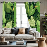 Retro Monstera Leaf Blackout Curtains: 70s Green Floral Midcentury Drapes - retro curtains