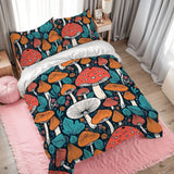 Retro Mushrooms Duvet Cover Set: 70s Full Size Microfiber Bedding - Bedding - retro
