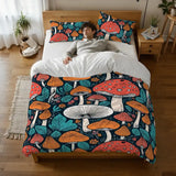 Retro Mushrooms Duvet Cover Set: 70s Full Size Microfiber Bedding - Bedding - retro