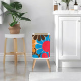 Retro Nordic Square Small Trash Can with Lid 1970s Flowers Blue Red Brown Yellow - One Size - retro tash cans