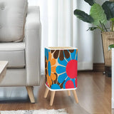 Retro Nordic Square Small Trash Can with Lid 1970s Flowers Blue Red Brown Yellow - One Size - retro tash cans