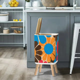Retro Nordic Square Small Trash Can with Lid 1970s Flowers Blue Red Brown Yellow - One Size - retro tash cans