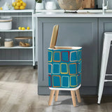 Retro Nordic Square Small Trash Can with Lid 60s Squares Blue - One Size - retro tash cans