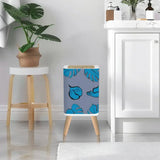 Retro Nordic Square Small Trash Can with Lid Taupe Blue with Leaves - One Size - retro tash cans