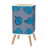 Retro Nordic Square Small Trash Can with Lid Taupe Blue with Leaves - One Size - retro tash cans