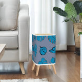 Retro Nordic Square Small Trash Can with Lid Taupe Blue with Leaves - One Size - retro tash cans
