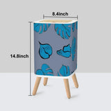 Retro Nordic Square Small Trash Can with Lid Taupe Blue with Leaves - One Size - retro tash cans