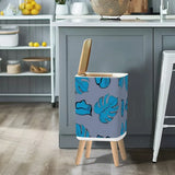 Retro Nordic Square Small Trash Can with Lid Taupe Blue with Leaves - One Size - retro tash cans