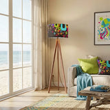 Retro Nordic Tripod Floor Lamp: 1960s Pattern Linen Shade Smart LED Remote - retro floor lamps
