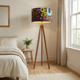 Retro Nordic Tripod Floor Lamp: 1960s Pattern Linen Shade Smart LED Remote - retro floor lamps