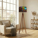 Retro Nordic Tripod Floor Lamp: 1960s Pattern Linen Shade Smart LED Remote - retro floor lamps