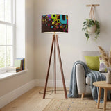 Retro Nordic Tripod Floor Lamp: 1960s Pattern Linen Shade Smart LED Remote - retro floor lamps