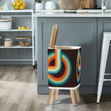 Retro Scandi Nordic Small Trash Can with Lid Geometric Rainbow Black - One Size - retro tash cans