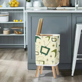 Retro Scandi Square Small Trash Can with Lid 50s Motif Pattern Beige - One Size - retro tash cans