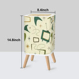 Retro Scandi Square Small Trash Can with Lid 50s Motif Pattern Beige - One Size - retro tash cans