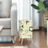 Retro Scandi Square Small Trash Can with Lid 50s Motif Pattern Beige - One Size - retro tash cans