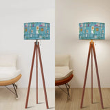 Retro Scandi Tripod Floor Lamp: 1960s Pattern Linen Shade Smart LED Remote - retro floor lamps