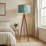 Retro Scandi Tripod Floor Lamp: 1960s Pattern Linen Shade Smart LED Remote - retro floor lamps