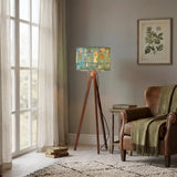 Retro Scandi Tripod Floor Lamp: 1960s Pattern Linen Shade Smart LED Remote - retro floor lamps