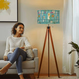 Retro Scandi Tripod Floor Lamp: 1960s Pattern Linen Shade Smart LED Remote - retro floor lamps