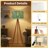 Retro Scandi Tripod Floor Lamp: 1960s Pattern Linen Shade Smart LED Remote - retro floor lamps