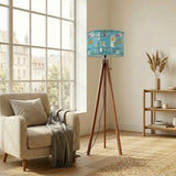 Retro Scandi Tripod Floor Lamp: 1960s Pattern Linen Shade Smart LED Remote - retro floor lamps