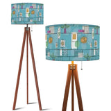 Retro Scandi Tripod Floor Lamp: 1960s Pattern Linen Shade Smart LED Remote - US Plug - retro floor lamps