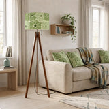 Retro Scandi Tripod Floor Lamp - Green White 70s Abstract Flowers - retro floor lamps