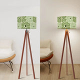 Retro Scandi Tripod Floor Lamp - Green White 70s Abstract Flowers - retro floor lamps