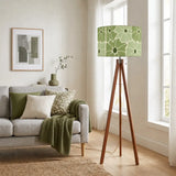 Retro Scandi Tripod Floor Lamp - Green White 70s Abstract Flowers - retro floor lamps