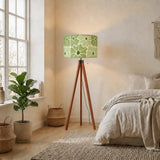 Retro Scandi Tripod Floor Lamp - Green White 70s Abstract Flowers - retro floor lamps