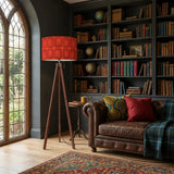 Retro Scandi Tripod Floor Lamp - Midcentury 1970s Red Geometric Light - retro floor lamps