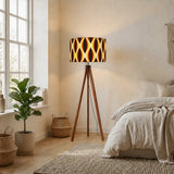 Retro Scandi Wooden Tripod Floor Lamp - 1960s Honeycomb Pattern Print - retro floor lamps