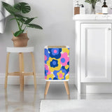 Retro Square Small Trash Can with Lid 1970s Flowers Blue Pink Yellow - One Size - retro tash cans