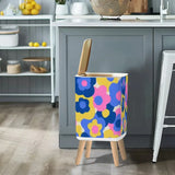 Retro Square Small Trash Can with Lid 1970s Flowers Blue Pink Yellow - One Size - retro tash cans
