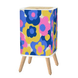 Retro Square Small Trash Can with Lid 1970s Flowers Blue Pink Yellow - One Size - retro tash cans